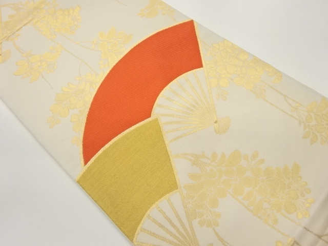 織悦製　枝垂れ桜に扇模様全通本袋帯